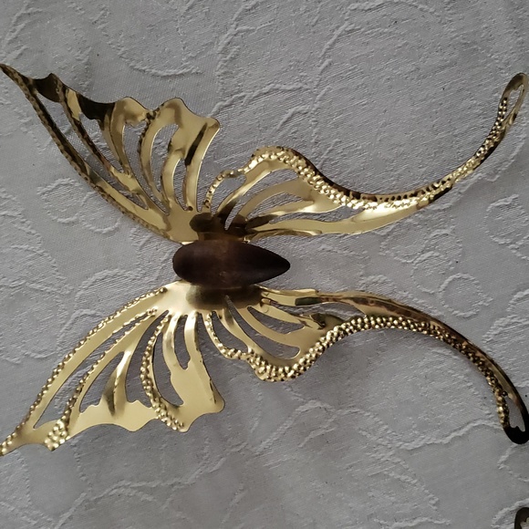 HP. 3 Home Interiors Brass With Wood Center Swallow Tail Butterfly Wall Hanging - Picture 6 of 6